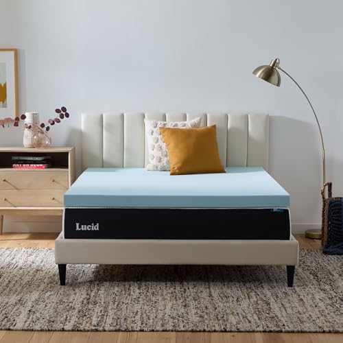 Lucid 3 Inch Mattress Topper Full - Gel Infused Memory Foam – Memory Foam Mattress Topper Full – Ventilated Design – CertiPur Certified Blue