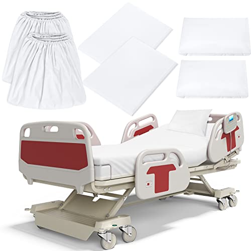 Moukeren 6 Pcs Hospital Bed Sheets for Home Use Extra Long Hospital Bed Fitted Sheets Sets 36 x 84 x 14 Inches Included Quilt Cover and Pillow Case (White)