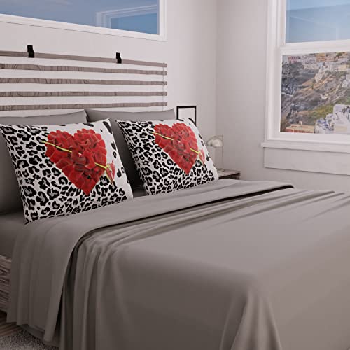 PETTI Artigiani Italiani - Complete Bed Set, Double Sheets, Heart Rose Petals, Double Bed Set, Print only on Pillowcases 100% Made in Italy
