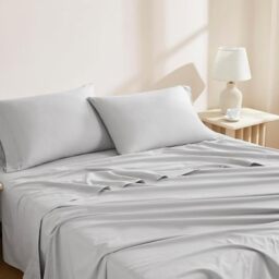 Linen Closet Luxury Cotton 144 Thread Count Organic Cotton 4-Piece Sheet Set, Full, Light Grey