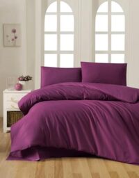 Nuit Des Rêves Elegant Purple Ranforce Double Quilt Cover Set, 200 x 200 cm, 100% Cotton, 155 Thread Count, Includes 2 Pillowcases, Machine Washable, Button Closure