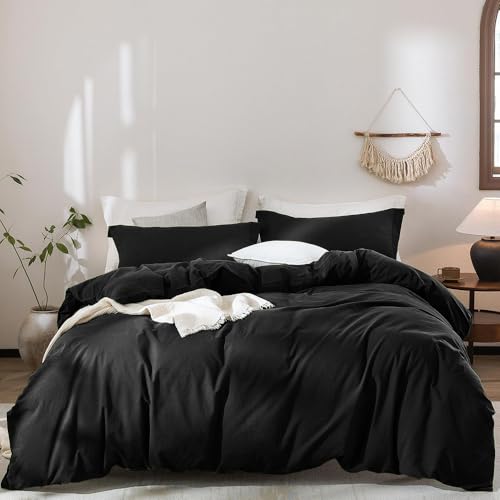 CLOTHKNOW Black Full Size Comforter Set All Black Bedding Sets - Black Bedding Comforter Sets, Soft All Season Bedding with 2 x Pillow Cases