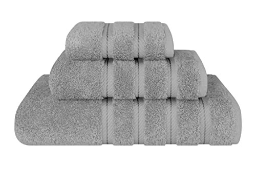 American Soft Linen Premium 3 Piece Towel Set, 1 Bath Towel 1 Hand Towel 1 Washcloth, 100% Cotton Turkish Towels for Bathroom, Light Grey Towel Set
