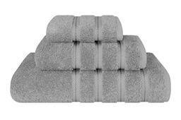 American Soft Linen Premium 3 Piece Towel Set, 1 Bath Towel 1 Hand Towel 1 Washcloth, 100% Cotton Turkish Towels for Bathroom, Light Grey Towel Set