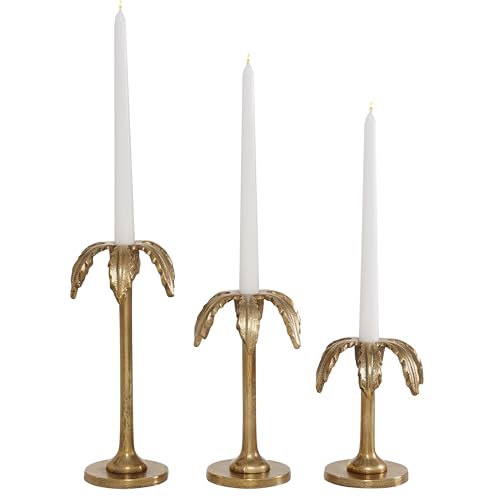 "Deco 79 Aluminum Solid Candle Holder, Set of 3 6"", 8"", 10""H, Gold"