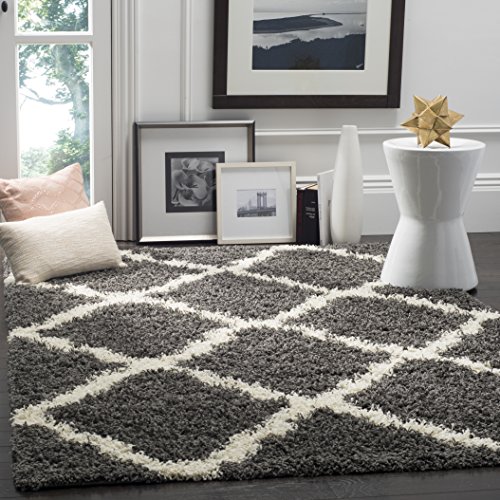 Safavieh Shaggy Indoor Woven Rectangle Area Rug, Dallas Shag Collection, SGD257, in Dark Grey / Ivory, 91 X 152 cm for Living Room, Bedroom or Any Indoor Space