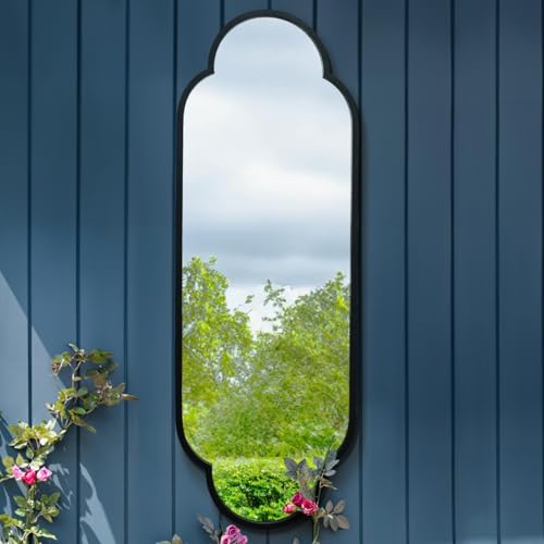"The Duplici - New Black Metal Framed Double Arched Oval Garden Wall Mirror 59"" X 20"" (150CM X 52CM)"
