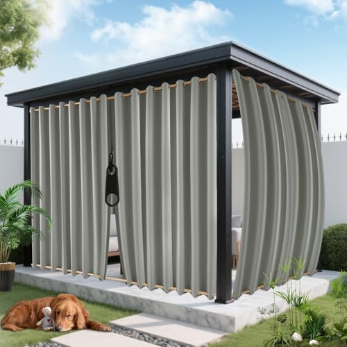 ROFASVCO Outdoor Curtains for Patio Waterproof, Zipper Design 2 Panels Privacy Weatherproof Blackout Curtain Top & Bottom Grommet Outside Drapes for Porch Gazebo Pergola (54 x 95 inch, Grey)