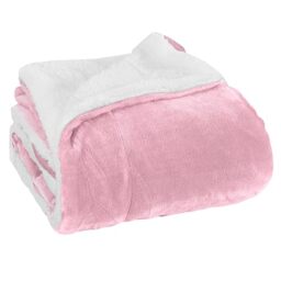 Elegant Comfort Luxury Ultra-Plush Velvet Touch Fleece Throw Soft, Warm, Cozy- Micromink Sherpa-Backing Reversible Blanket for Bed, Sofa and Couch, Solid Light Pink