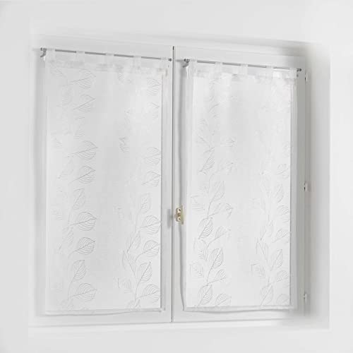 Douceur d'Intérieur, Edenia Straight Curtains with Loops (2 x 60 x 120 cm) White Sandblasted Embroidered