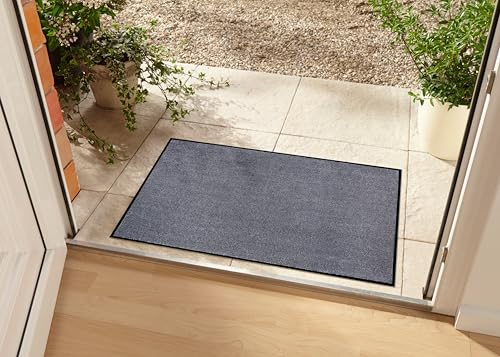 Hanse Home Washable Indoor and Outdoor Doormat Plain Door Mat Dirt Trapper Mat Dirt Trapper Mat Entrance Rug Non-Slip Sizes 40 x 60 cm Grey