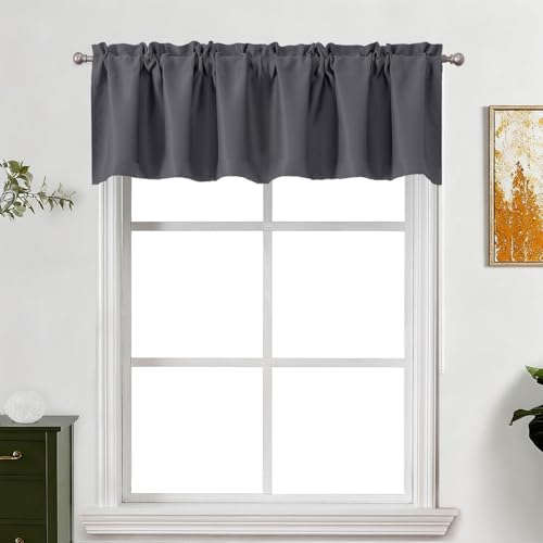 "Lecloud Grey Valance for Windows 16 Inch Length, Privacy Thermal Insulated Room Darkening Curtain Valance, Farmhouse Rod Pocket Window Treatments for Bathroom Cabinet Cafe, 60"" W x 16"" L 1 Panel"