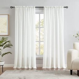 Melodieux Ivory Velvety Semi Sheer Curtains 84 Inches Long for Bedroom, Living Room Natural Cotton Texture Rod Pocket Window Sheer Drapes, 52 by 84 Inch (2 Panels)