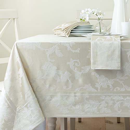 "Benson Mills Harmony Scroll Woven Damask Fabric Tablecloth, Everyday, Parties, Special Occasions, Weddings and Holiday Table Cloth (60"" X 144"" Rectangular, Birch)"