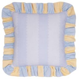 furn. Wylder Birdie Stripe Cushion Cover – Ruffle Edge Cotton Striped Decorative Case (Lemon/Sky – 45x45cm)
