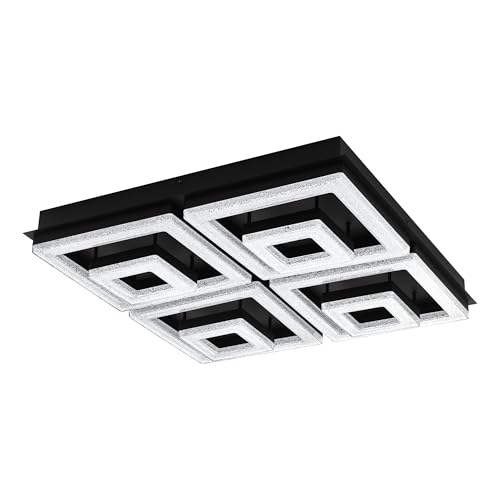 EGLO LED ceiling light Fradelo 1, 8 light crystal lighting made of black metal and clear plastic, warm white square living room and bedroom lamp, 52 cm