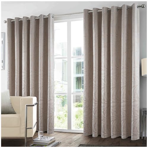 GC GAVENO CAVAILIA Printed Velvet Blackout Curtain - 100% Polyester Thermal Insulated Eyelet Curtains for Living Room, 66x90 Inch Large Window Drapes - Soft Thick Kitchen Curtains 2 Panels - Natural