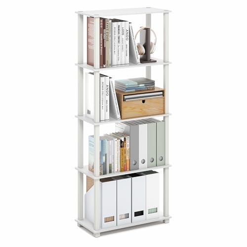 Furinno TURN-S-TUBE Book Shelf, 5-Tier Toolless Storage Shelves with Square Tubes, Shelving Unit for Organization and Storage for Living Room, Home Office, White