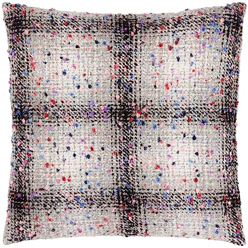 Heya Home Connie Check Polyester Filled Cushion,Grey/Black,45 x 45cm
