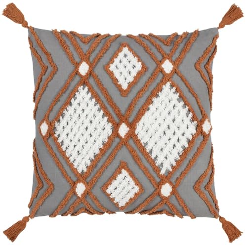 furn. Aquene Cushion Cover,Charcoal/Brick,50 x 50cm