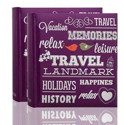 Arpan 2 x Photo Album 200 6 X 4'' / 15 x 10 cm Photos Slip in Picture Album CD/DVD Pocket Memo Writing Area - Gifting Album (Slogan Art Purple)