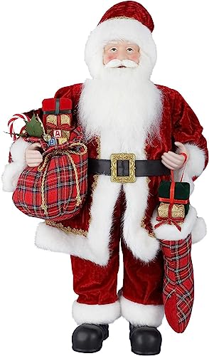 himaly Santa Claus Figure,Standing Father Christmas Figures Traditional with Gift Sack,Holiday Party Home Ornament Decoration,60cm/ 24in