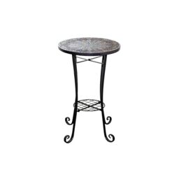 Mosaic Garden Table Outdoor Plant Stand 35cm with Shelf - Metal Ceramic Tile Top - Cairo Round Small Accent Side Table for Balcony, Terrace, Porch, Garden, Patio, Plant Display and Home Décor