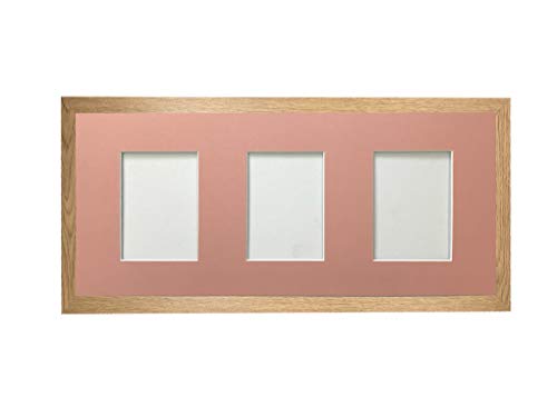 H7 Oak Picture Photo Frame with Pink 6 X 4 Inch Three Aperture Long Mount