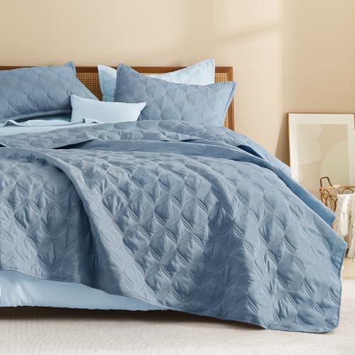 Litanika California King Quilt Bedding Set, 3 Pcs Grayish Blue Bedspreads - Cloud-like Soft Fluffy Lightweight Breathable All Season Coverlet Comforter Cover Bed Set Room Decor Gift