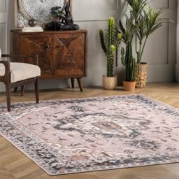 nuLOOM Sasha Machine Washable Medallion Ultra Thin Accent Rug, 2' x 3', Pink