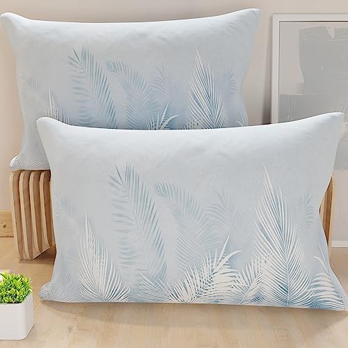 PETTI Artigiani Italiani - Pair of Pillow Cases 40 x 145 cm in Microfibre, Cushions for Bedroom Furniture, Sofa, Living Room, Set of 2 Cushion Covers, Light Blue Leaf Pillow, 100% Made in Italy