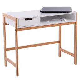 Premier Housewares White Work Desk for Home Office - Versatile Computer Desk with Wood Legs- Functional Home Office Desk with 1 Drawer- Compact Work Table Desks for Bedroom