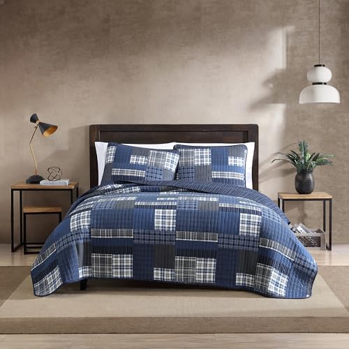 Eddie Bauer Home - Eastmont Collection - 100% Cotton Reversible & Light-Weight Quilt Bedspread With Matching Sham, 2-Piece Bedding Set, Pre-Washed For Extra ComfortTwinBlue