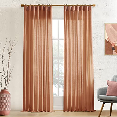 XTMYI - Cotton Linen Cotton Sheer Curtains 90 Inch Length 2 Panels Back Tab/Hook Curtains for Bedroom
