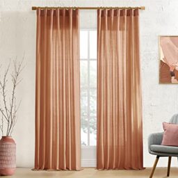 XTMYI - Cotton Linen Cotton Sheer Curtains 90 Inch Length 2 Panels Back Tab/Hook Curtains for Bedroom