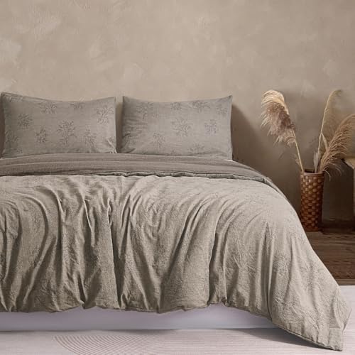 Colourful Snail Vintage Reversible Floral Duvet Cover Set, 100% Washed Microfiber Linen-Feel 3-Piece Bedding Set, Elegant Printed Botanical Pattern, Soft, Durable & Comfortable, Dark Brown, Twin