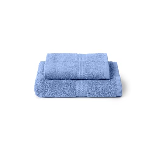 Caleffi Cotton Bidet and Face Towel Set, Wash-resistant Towels, Includes 1 Face Towel 55 x 100 cm and 1 Guest Bidet Towel 40 x 60 cm, 2 Piece Towels, Lavender