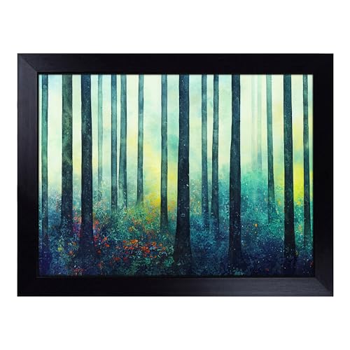 Lap Tray with Bean Bag Cushion, Flowing Colourful Forest - Handmade in the UK, Raised Wooden Edge, Padded Cushion, Heat-Resistant Wipe-Clean Surface, for Meals, Laptops and Crafts