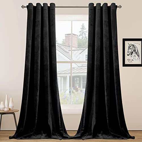 SMILETIME Black 120 in Long Velvet Curtains with Grommet, Thermal Insulated Super Soft Privacy Noise Reducing Light Filtering Velvet Curtains for Living Room, 2 Panels, Each 52 x 120 inches Long