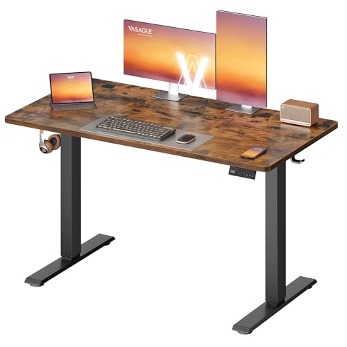 VASAGLE Electric Standing Desk, Height Adjustable Desk, Sedentary Reminder, 4 Memory Heights, for Home Office, 120 x 60 cm, Rustic Brown LSD312KD01