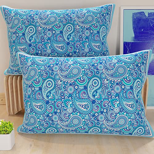 PETTI Artigiani Italiani - Bed Pillowcases, Set of 2 Pillow Covers 50x80 cm, Cushion Cover in Hypoallergenic Microfibre, Made in Italy, Paisley Azzurro Pattern
