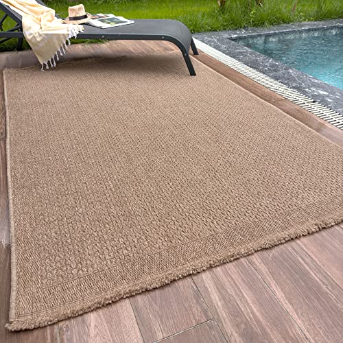THE RUGS Nature Collection Outdoor Rug – Indoor/Outdoor Tona Border Area Rug for Patio, Deck, Garden, Kitchen, Bathroom or Living Room (Solid Effect-Neutral, 200 x 290 cm)
