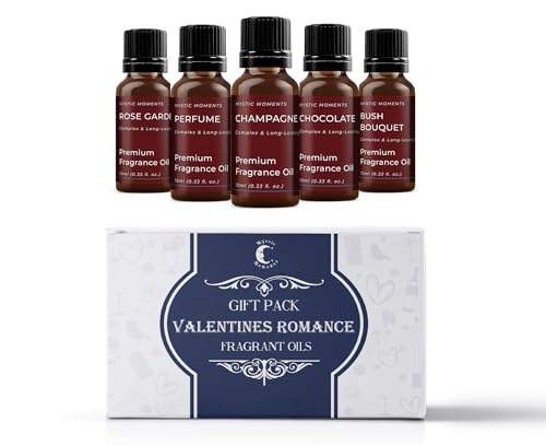 Mystic Moments - Valentines Romance Gift Starter Pack of 5 Fragrant Oils 5 x 10ml- Sweet Floral & Dessert-Inspired Aromas for Candles, Soaps & DIY Home Scents