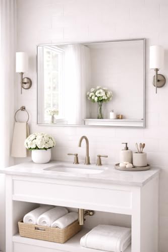 Bathroom Aluminium Metal Modern Silver Mirror 1200 x 80cm – Wall Mounted Rectangular Mirror – Portrait or Landscape Hanging – Sleek Contemporary Frame