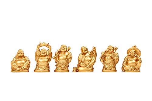 Brass Statu Feng Shui 2'' Golden Resin Laughing Buddha Statue Figurines Set of 6 BS019