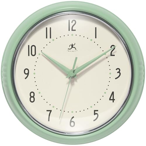 "Infinity Instruments Retro Round Metal Wall Clock, Meadow Mist, 9.5"""