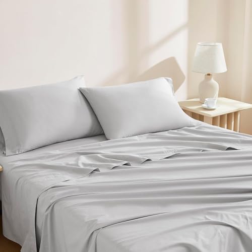 Linen Closet Luxury Cotton 144 Thread Count Organic Cotton 3-Piece Sheet Set,Twin XL, Light Grey