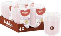 Bolsius - Magnolie - Pink - Set of 4 Scented Candles - 3.8″ × 3.3″ - Burn time: 45 Hours - with Natural extracts - Natural Vegetable Wax - Palm Oil Free