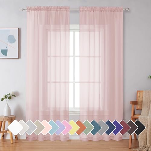"Simplebrand Blush Sheer Curtains 72 Inches Long 2 Panels for Living Room, Rod Pockets Airy Window Treatments Voile Sheer Black Curtains Panels Lightweight for Front Back Patio Glass Door, 42"" Width"