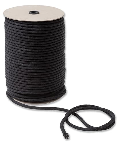 "IPEA Black Macrame Cotton Cord - 6mm x 100m - Super Long Roll - Made in Italy - Sewing Thread for Crafts, Decorations, Tapestries and Curtains - Cord - 1/4"""